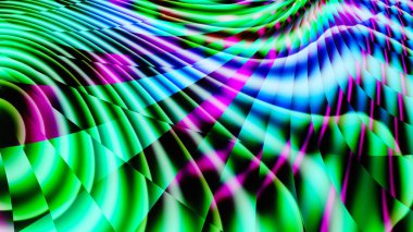 Gökkuşağı bantları. Vitray. Kaleydoskop renk. Neon kızdırma. Karmaşık desen. 3D gerçeküstü illüstrasyon. Kutsal geometri. Gizemli gevşeme desen. Fraktal Soyut doku. 