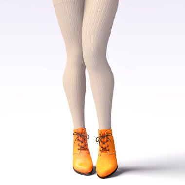 Güzel kadın bacaklar yün tozluk ve yarı-boncuk. Seksi ince kadın bacaklar botlar. Güz-bahar koleksiyonu. Baştan çıkarıcı poz. Kavramsal moda sanat. 3D render illüstrasyon