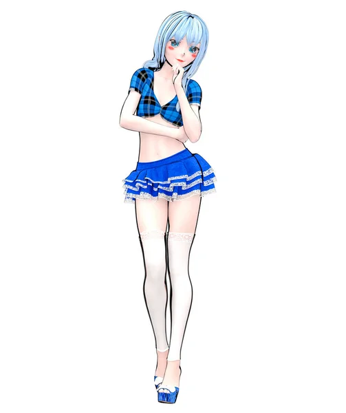 Anime Σέξι Κούκλα Ιαπωνικό Anime Μαθήτρια Μεγάλα Μπλε Μάτια Λαμπερό — Φωτογραφία Αρχείου