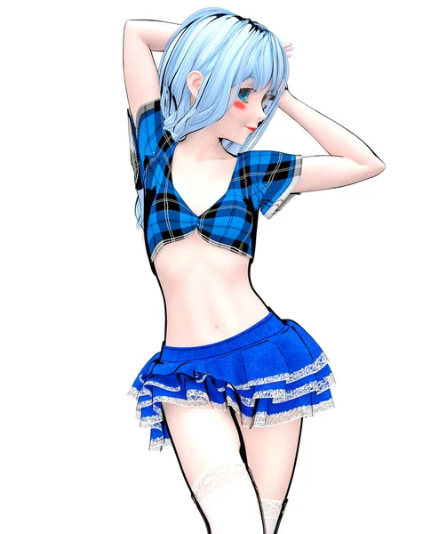 Sexy Anime Lalki Japońskie Anime Uczennica Duże Niebieskie Oczy Jasny — Zdjęcie stockowe