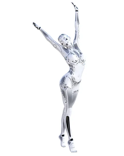 Robot Kvinna Metall Droid Artificiell Intelligens Konceptuella Mode Konst Realistisk — Stockfoto