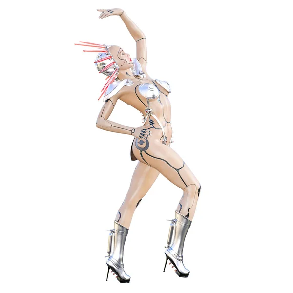 Bikini Metálico Futurista Mujer Robot Androide Cyborg Arte Moda Extravagante — Foto de Stock