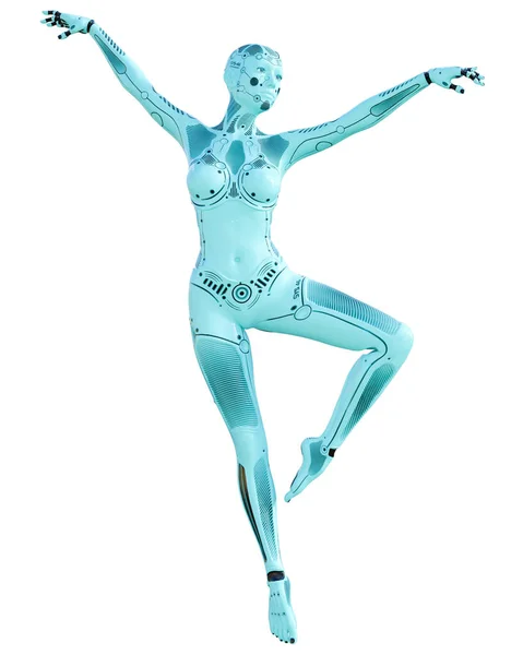 Mujer Robot Baile Droide Azul Metal Inteligencia Artificial Arte Conceptual — Foto de Stock