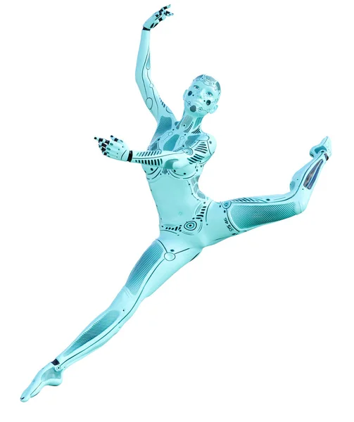 Dance Robot Kvinna Metall Azure Droid Artificiell Intelligens Konceptuella Mode — Stockfoto