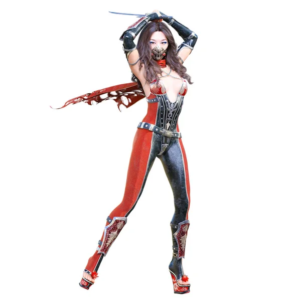 Sexy Japanese Assassin Woman Mask Sword Llustration Conceptual Fashion Art — Stock Photo, Image