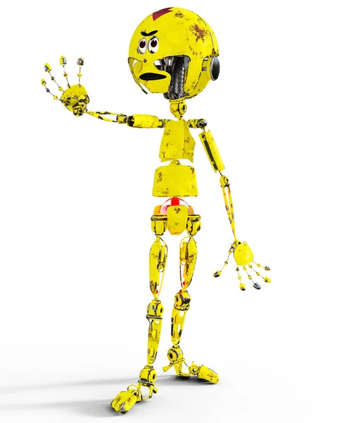노란색 Llustration입니다 초라한 장난감의 Droid 개념적 렌더링 예술입니다 — 스톡 사진