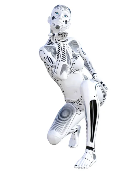Mulher Robô Dança Dróide Metal Inteligência Artificial Arte Moda Conceptual — Fotografia de Stock