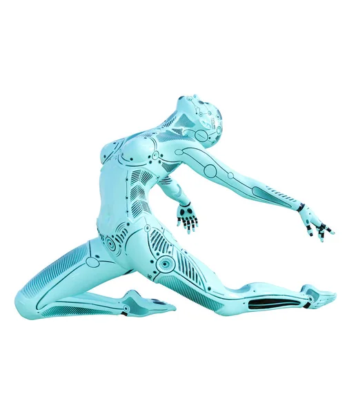 Kobieta Robot Dance Droid Metalu Azure Sztuczna Inteligencja Sztuka Konceptualna — Zdjęcie stockowe