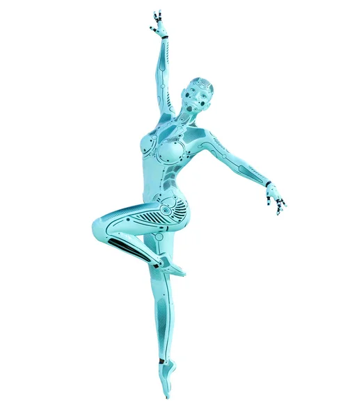 Mujer Robot Baile Droide Azul Metal Inteligencia Artificial Arte Conceptual — Foto de Stock