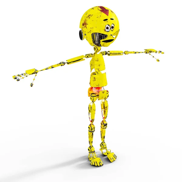 Stary Sad Żółty Metal Robot Mechaniczne Foka Spiczaste Shabby Zabawka — Zdjęcie stockowe