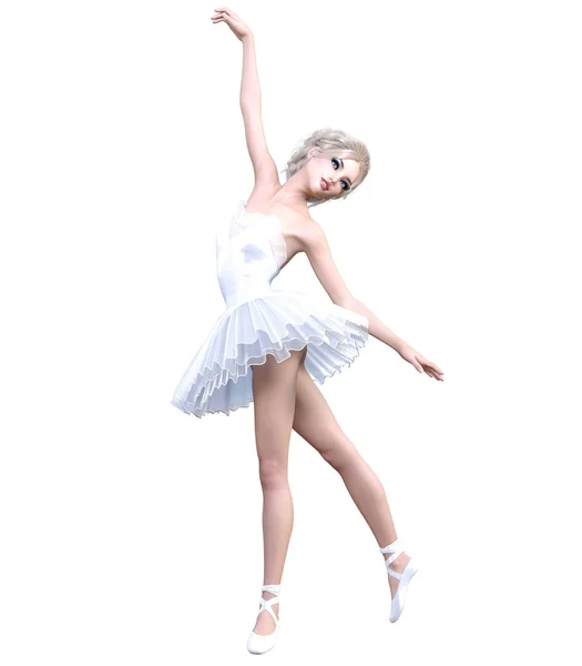 Dansende Ballerina Witte Ballet Tutu Blond Meisje Met Blauwe Ogen — Stockfoto