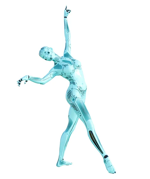 Dance Robot Kvinna Metall Azure Droid Artificiell Intelligens Konceptuella Mode — Stockfoto