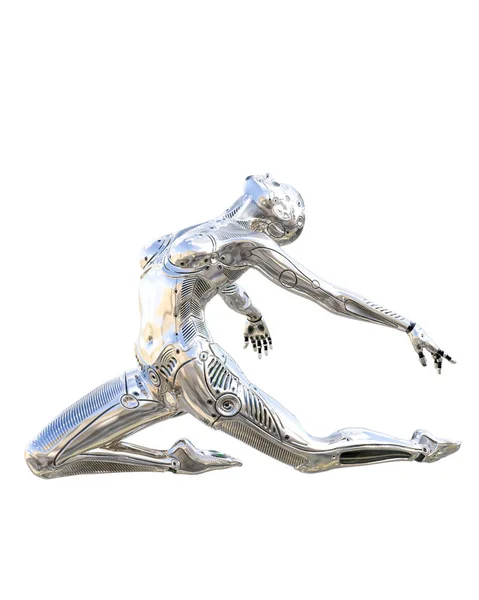 Mujer Robot Baile Droide Plateado Brillante Metal Inteligencia Artificial Arte — Foto de Stock