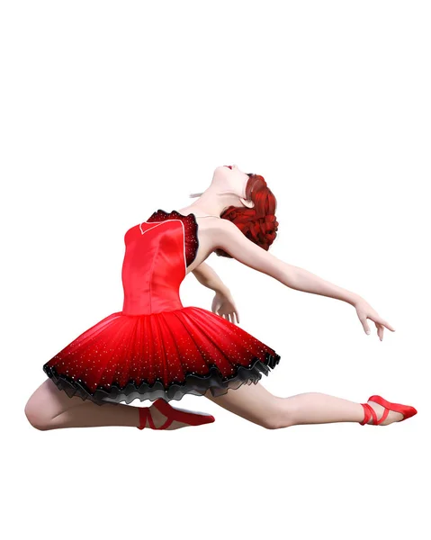 Ballerina Red Balletto Tutu Redhead Ragazza Con Gli Occhi Blu — Foto Stock