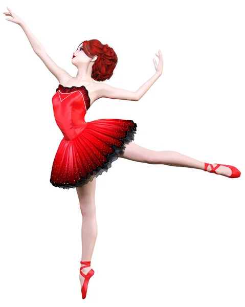 Dansende Ballerina Rode Ballet Tutu Roodharige Meisje Met Blauwe Ogen — Stockfoto