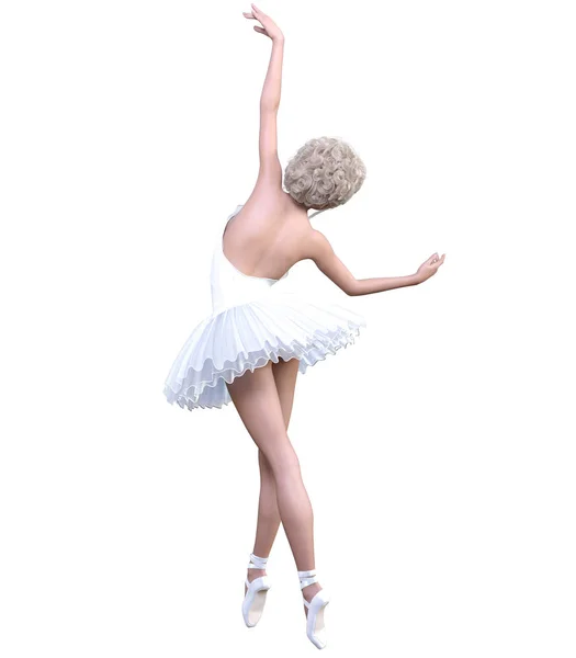 Dansende Ballerina Witte Ballet Tutu Blond Meisje Met Blauwe Ogen — Stockfoto