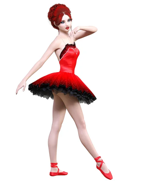 Tanzen Ballerina Red Ballett Tutu Redhead Girl Blue Eyes Ballet — Stockfoto