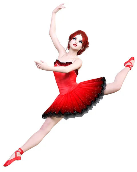 Ballerina Red Balletto Tutu Redhead Ragazza Con Gli Occhi Blu — Foto Stock