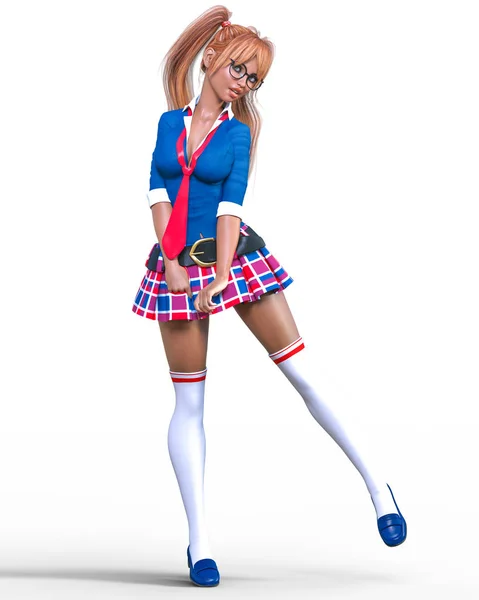 Hermosa Chica Atractiva Joven Escuela Uniform High School Student Blue — Foto de Stock