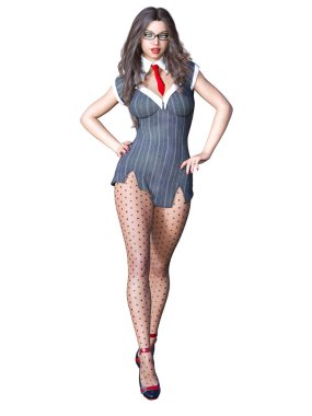 Siyah külotlu çorap uzun saçlı seksi esmer Sekreter. Müstehcen poz ayakta gözlük ile güzel kız. Gerçekçi 3d render illüstrasyon izole.