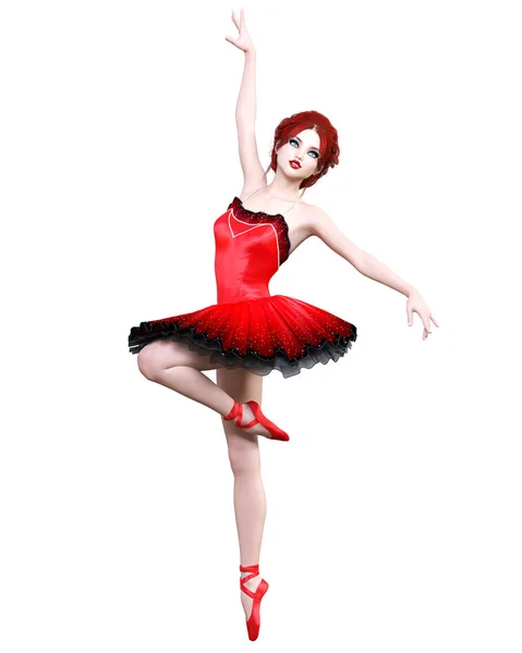 Ballerina Red Balletto Tutu Redhead Ragazza Con Gli Occhi Blu — Foto Stock