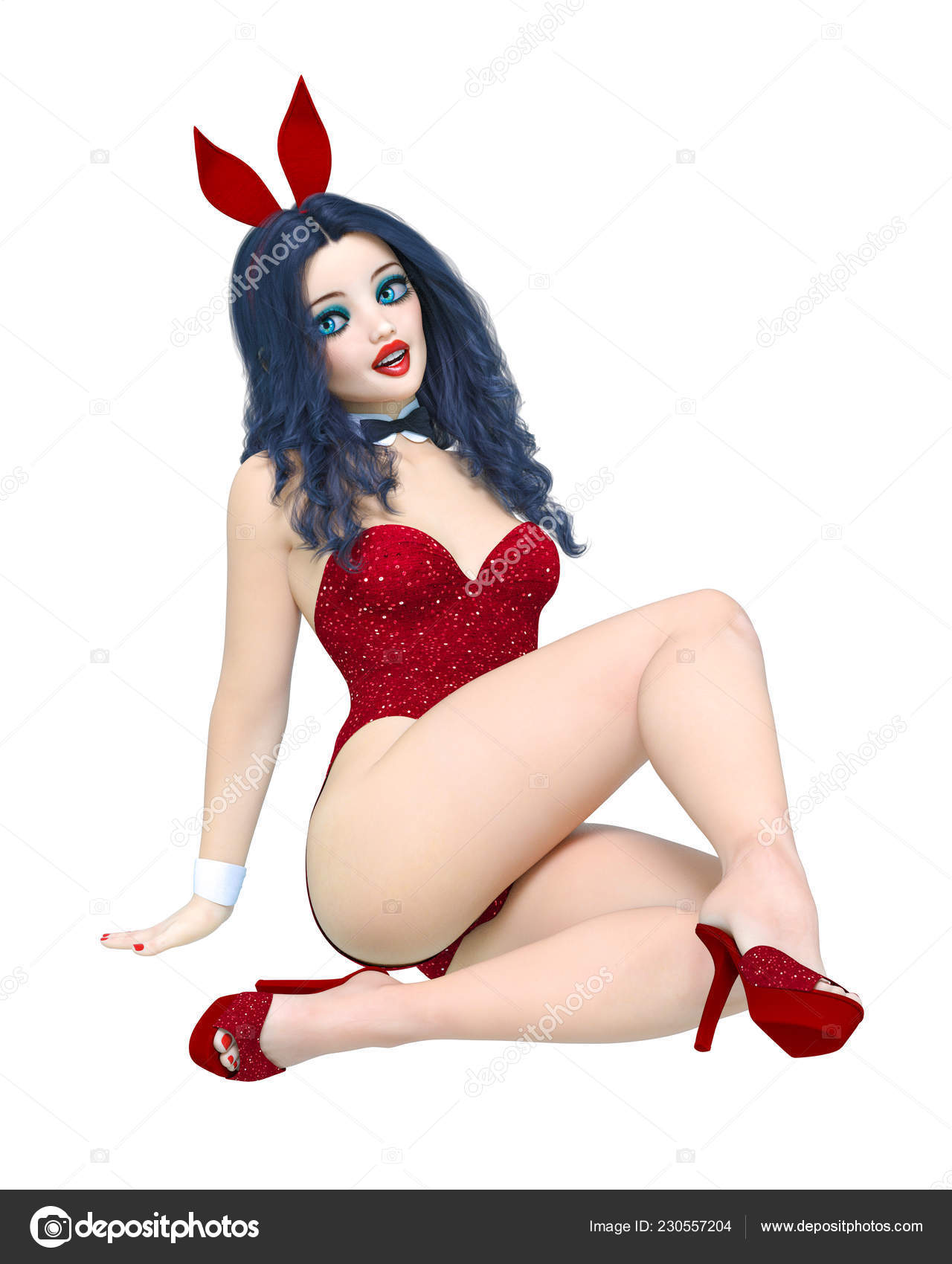 Bunny Girl Sexy Woman Long Legs Red Corset Red Swimsuit Stock Photo by  ©vlad-nikon 230557204