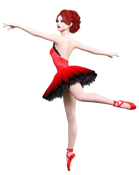 Dançando Bailarina Balé Vermelho Tutu Redhead Menina Com Olhos Azuis — Fotografia de Stock