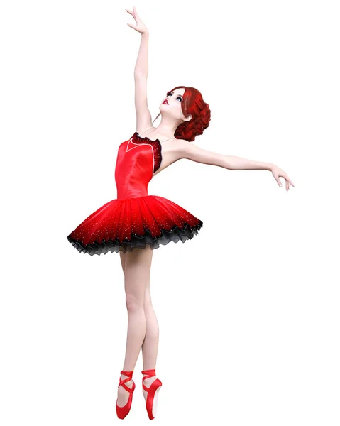 Danse Ballerine Cours Ballet Rouge Fille Rousse Aux Yeux Bleus — Photo