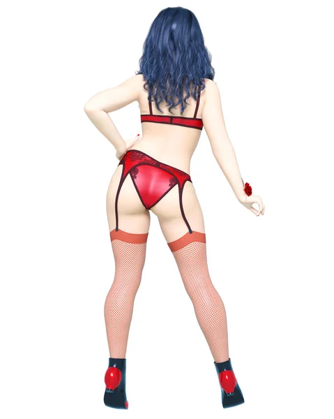 Sexy Burlesque Ragazza Bambola Grandi Occhi Blu Trucco Luminoso Donna — Foto Stock