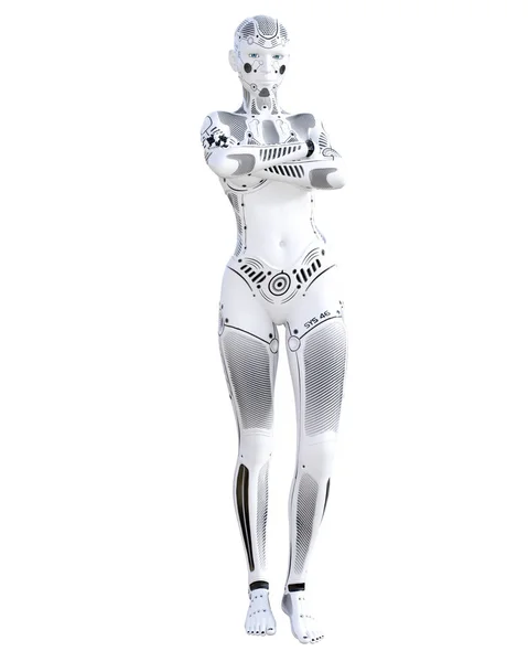 Kobieta Robot Biały Metal Droid Dziewczyna Android Sztuczna Inteligencja Sztuka — Zdjęcie stockowe