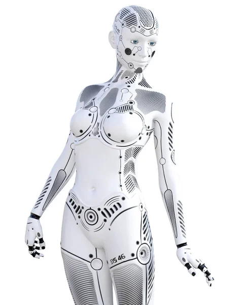 Mulher Robô Dróide Metal Branco Menina Android Inteligência Artificial Arte — Fotografia de Stock