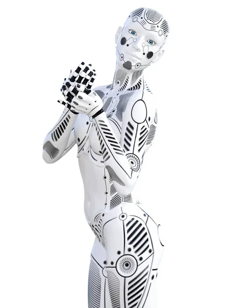 Robot Kvinna Vit Metall Droid Android Flicka Artificiell Intelligens Konceptuella — Stockfoto