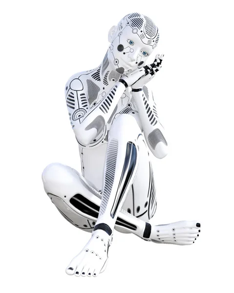 Mujer Robot Droide Metal Blanco Chica Android Inteligencia Artificial Arte —  Fotos de Stock