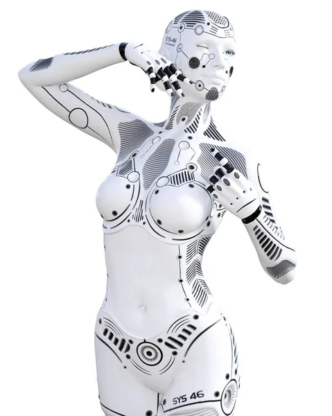 Mulher Robô Dróide Metal Branco Menina Android Inteligência Artificial Arte — Fotografia de Stock