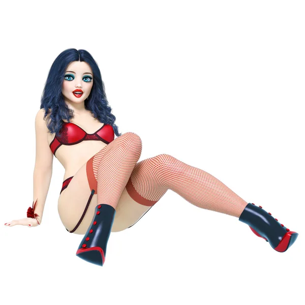 Muñeca Burlesque Sexy Grandes Ojos Azules Brillante Makup Woman Cabaret — Foto de Stock