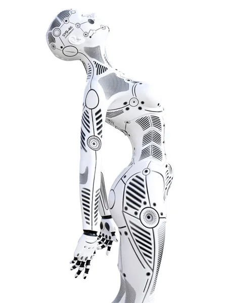 机器人女人 白色金属机器人 Android 人工智能 概念时尚艺术 逼真的3D 渲染插图 工作室 高密钥 — 图库照片