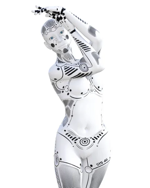 Robot Kvinna Vit Metall Droid Android Flicka Artificiell Intelligens Konceptuella — Stockfoto
