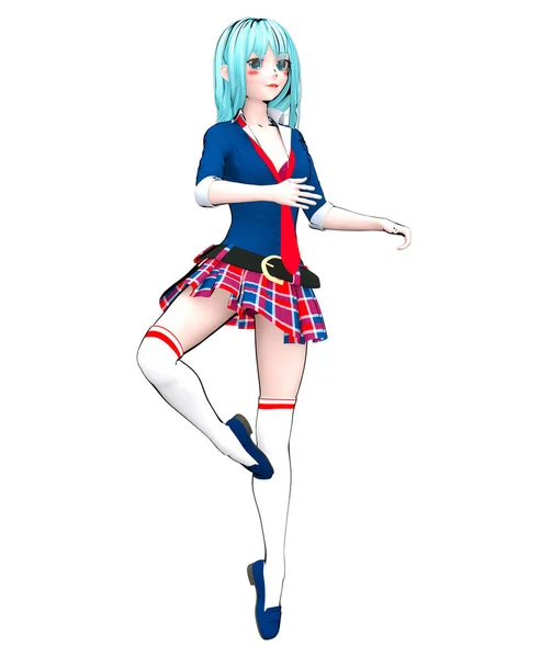 Sexy Anime Doll Japanese Schoolgirl Big Blue Eyes Bright Makeup — Stock Photo, Image