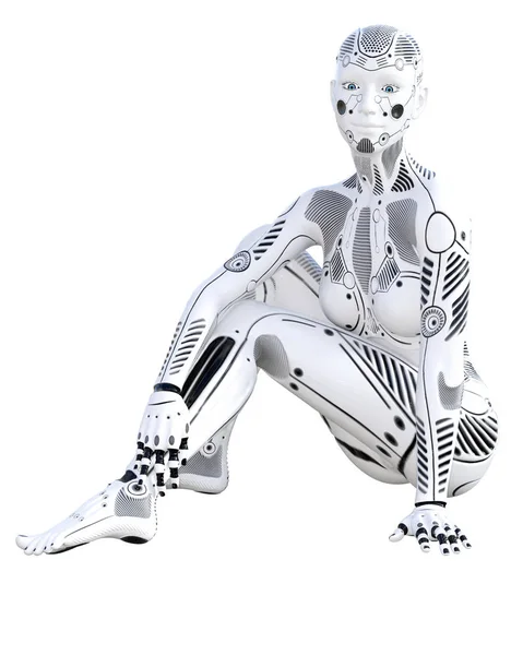 Mujer Robot Droide Metal Blanco Chica Android Inteligencia Artificial Arte —  Fotos de Stock