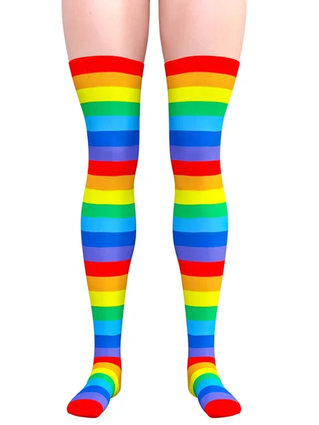 Beautiful Female Legs Multicolored Gaiters Stockings Woman Studio Photography High — Stock Photo, Image