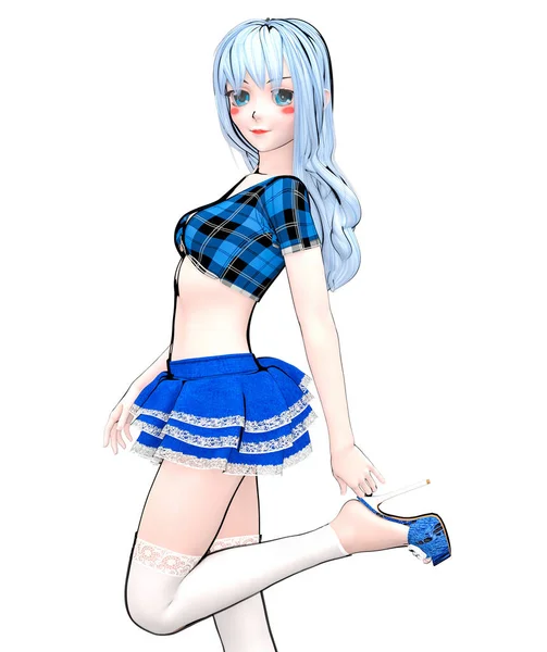 Sexy Anime Muñeca Japonesa Anime Colegiala Grandes Ojos Azules Brillante — Foto de Stock
