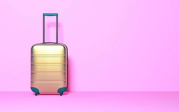 Suitcase Pastel Background Travel Baggage Concept Minimal Style Copy Space — Stock Photo, Image