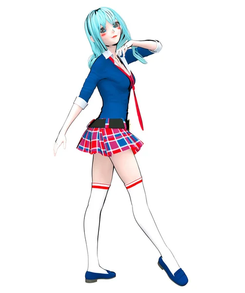 Sexy Anime Doll Japanese Schoolgirl Big Blue Eyes Bright Makeup — Stock Photo, Image