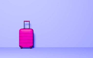 Pastel arka plan bavula. Seyahat Bagaj konsepti. En az tarzı. Uzay kopyalayın. 3D render illüstrasyon