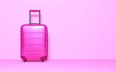 Pastel arka plan bavula. Seyahat Bagaj konsepti. En az tarzı. Uzay kopyalayın. 3D render illüstrasyon
