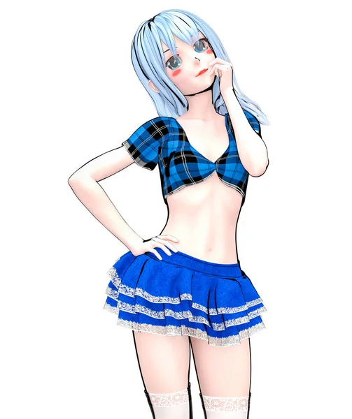 Sexy Anime Puppe Japanische Anime Schulmädchen Große Blaue Augen Kurze — Stockfoto