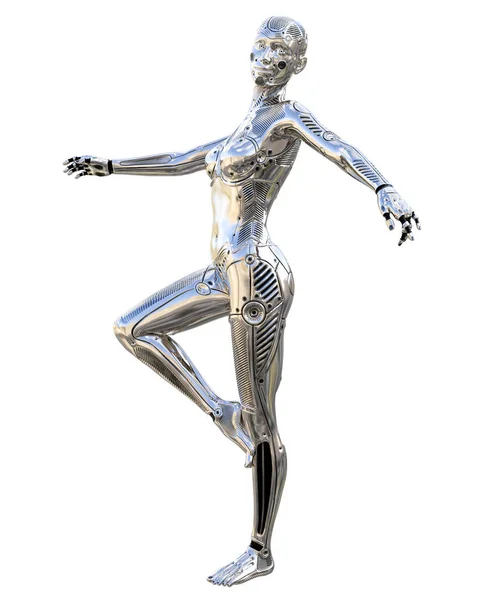 Dance Robot Kvinna Metall Glänsande Silver Droid Artificiell Intelligens Konceptuella — Stockfoto