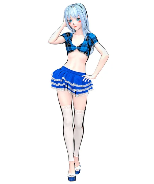 Sexy Anime Puppe Japanische Anime Schulmädchen Große Blaue Augen Kurze — Stockfoto