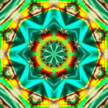 Soyut fraktal bandana baskı. Desen tasarım yastık, halı, kilim, kumaş için kare. İpek boyun atkı, atkı, şal, wra için Mandala tasarım