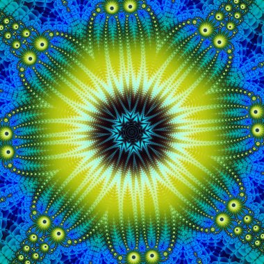 Soyut fraktal bandana baskı. Desen tasarım yastık, halı, kilim, kumaş için kare. İpek boyun atkı, atkı, şal, wra için Mandala tasarım